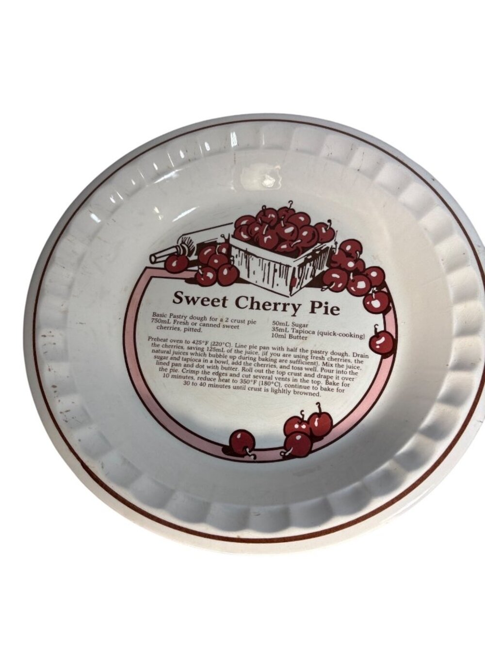 Sweet Cherry Pie Recipe Pie Plate Dish Ceramic CE Springer Korea 10.75" Diameter